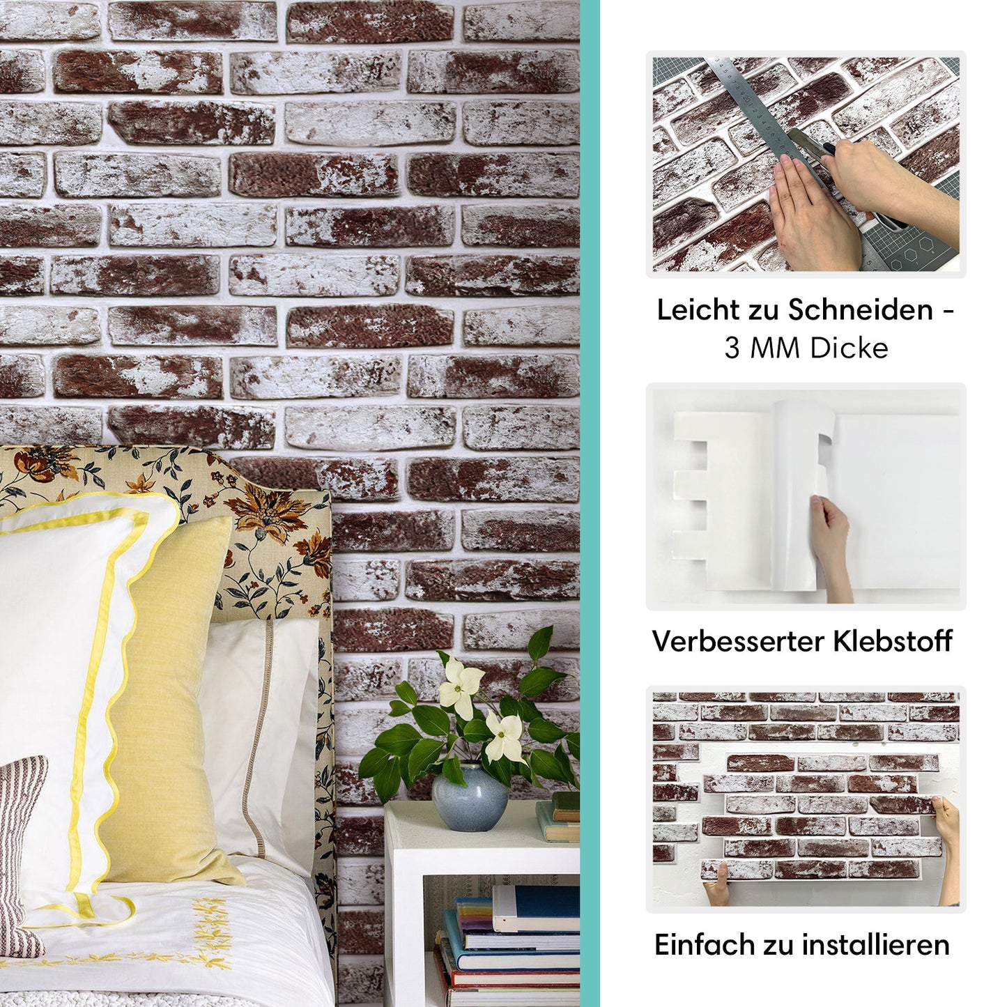 3D Wandpaneele Großformat – Kaffeebraune Ziegeloptik Selbstklebend