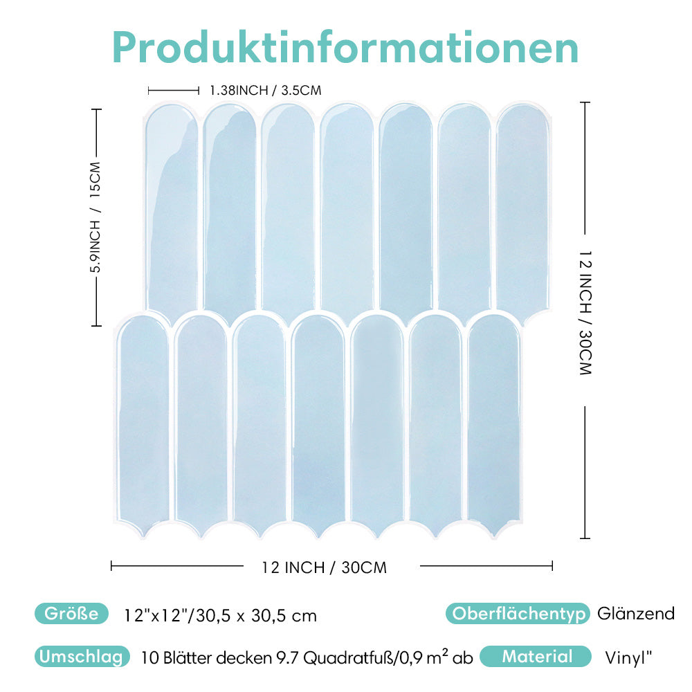 Selbstklebende Wandfliesen in Aqua-Blau – Fischschuppenmuster und Extra Dick