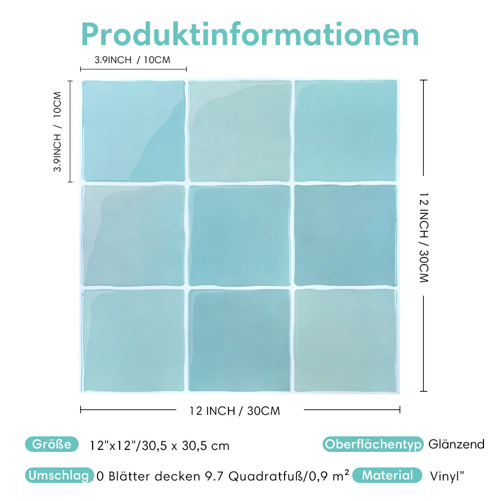 Selbstklebende Wandfliesen in Blaugrün – Quadratisch und Extra Dick