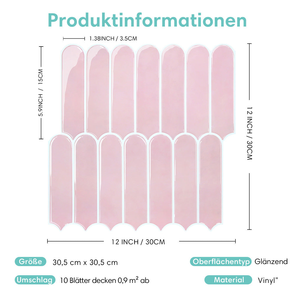 Selbstklebende Wandfliesen in Blush-Rosa – Fischschuppenmuster und Extra Dick