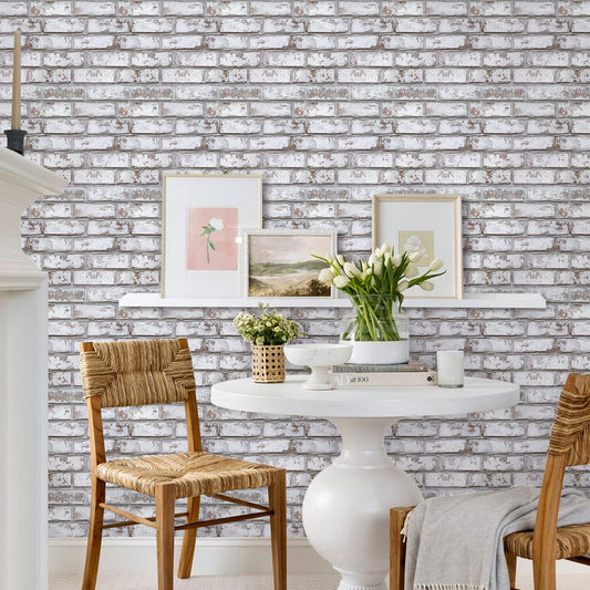 3D Selbstklebende Wandpaneele – Rustikale Ziegeloptik Weiß Getüncht