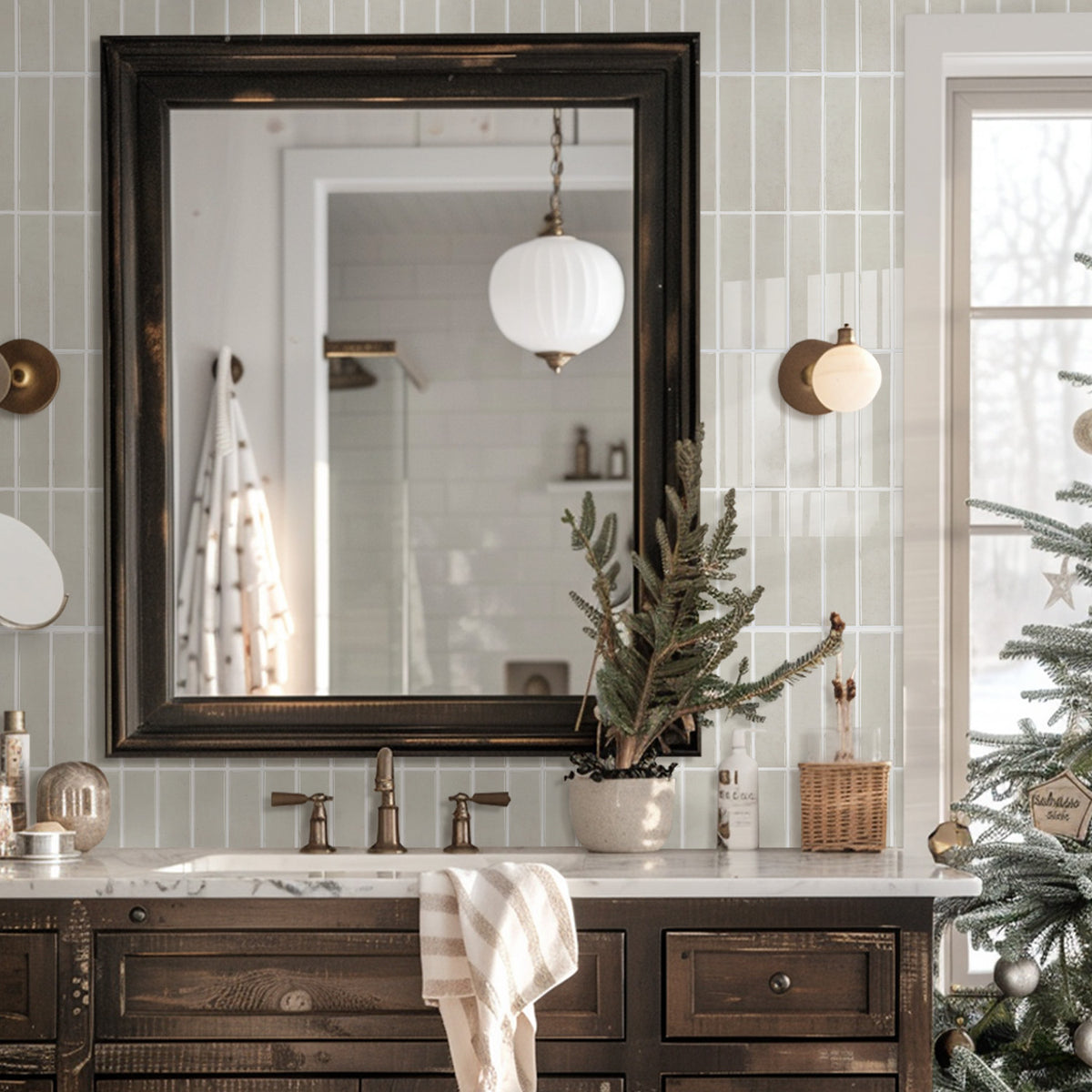 Cremebeige Selbstklebende Wandfliesen im Linear-Design