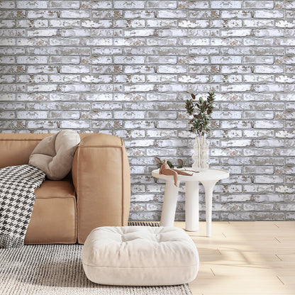 3D Wandpaneele Großformat – Rustikale Whitewash Ziegeloptik Selbstklebend