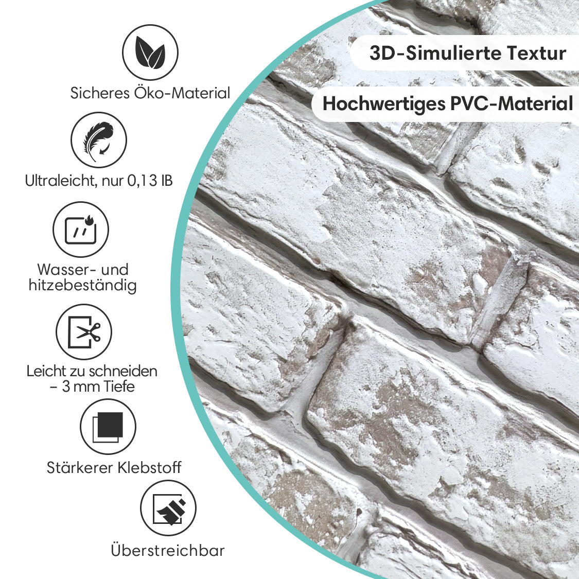 3D Selbstklebende Wandpaneele – Rustikale Ziegeloptik Weiß Getüncht