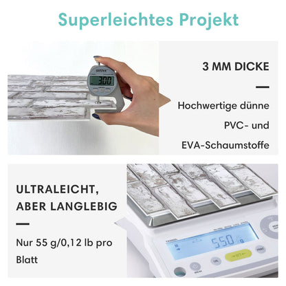 3D Selbstklebende Wandpaneele – Rustikale Ziegeloptik Weiß Getüncht