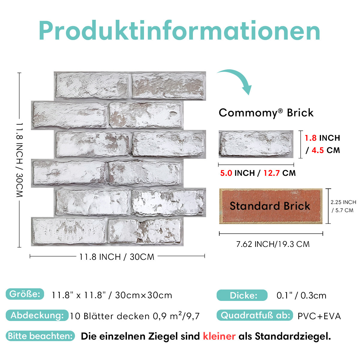 3D Selbstklebende Wandpaneele – Rustikale Ziegeloptik Weiß Getüncht