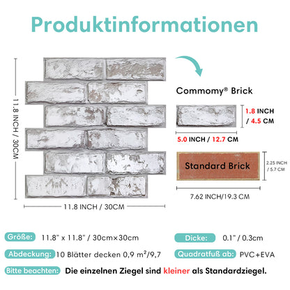3D Selbstklebende Wandpaneele – Rustikale Ziegeloptik Weiß Getüncht