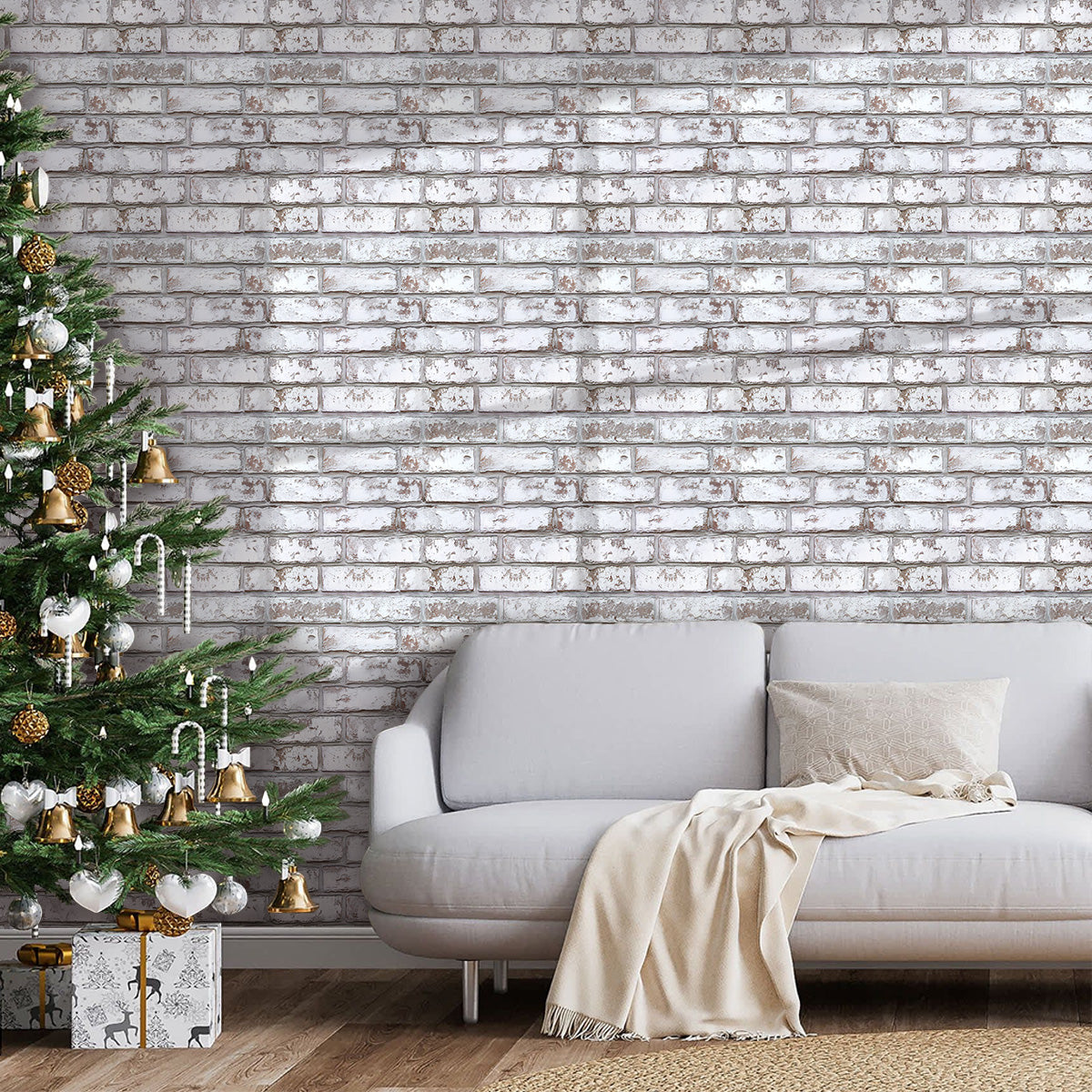 3D Selbstklebende Wandpaneele – Rustikale Ziegeloptik Weiß Getüncht