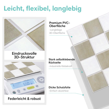 3D Beige-Weiß Karierte Selbstklebende Wandpaneele