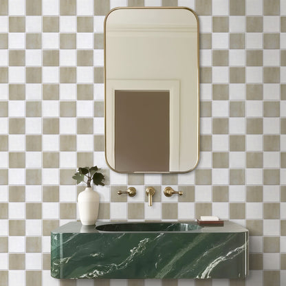3D Beige-Weiß Karierte Selbstklebende Wandpaneele