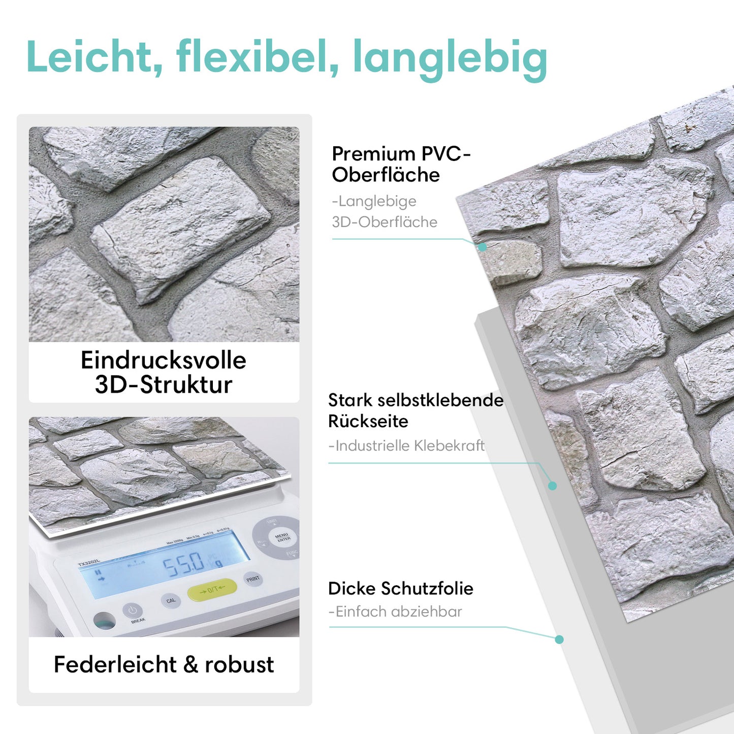 3D Bruchstein Optik Irregulär Wandpaneele selbstklebend