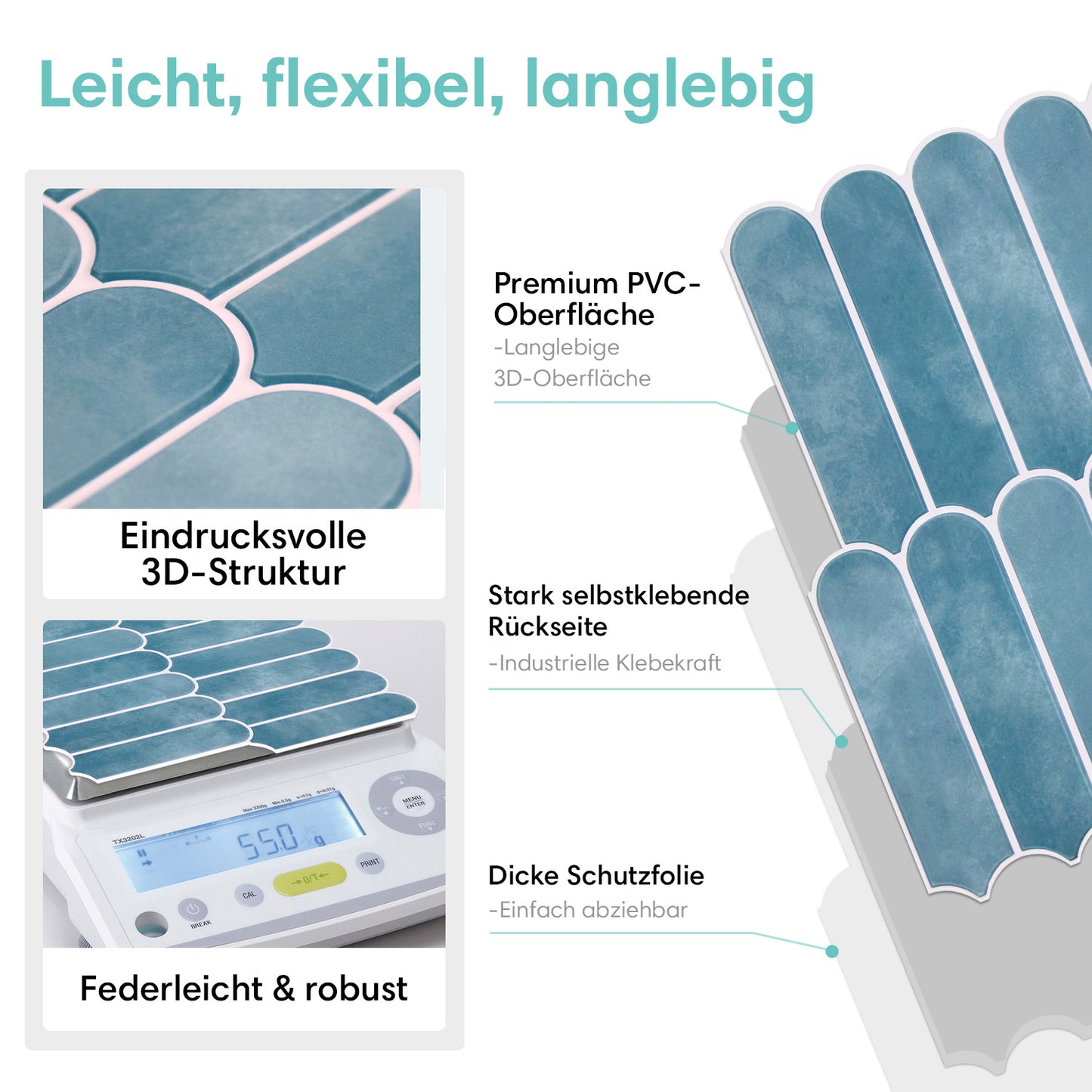 3D Klebefliesen Fischschuppen Ozeanblau