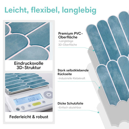 3D Klebefliesen Fischschuppen Ozeanblau
