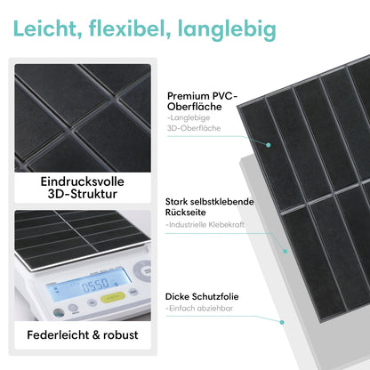 3D Klebefliesen Schwarz Linear Mosaik