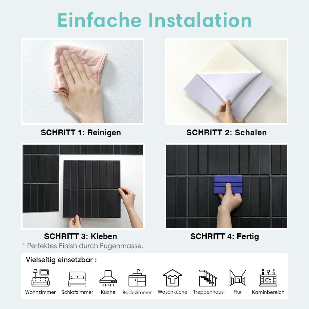 3D Klebefliesen Schwarz Linear Mosaik