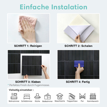 3D Klebefliesen Schwarz Linear Mosaik