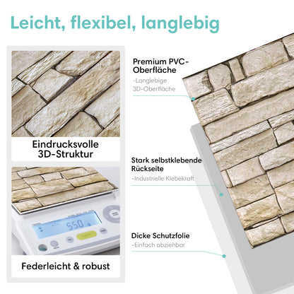 3D Quaderstein-Optik Beige Wandpaneele selbstklebend