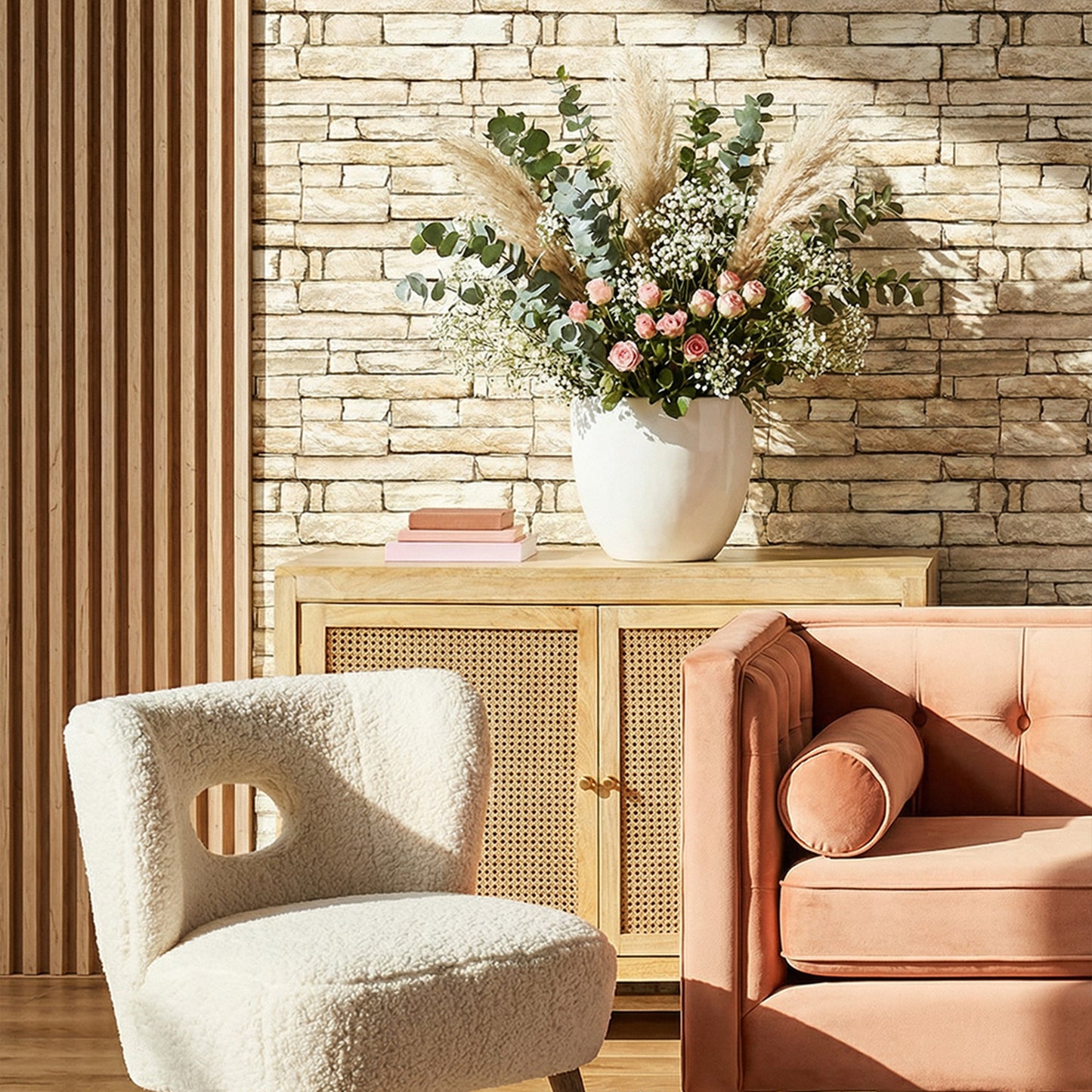 3D Quaderstein-Optik Beige Wandpaneele selbstklebend