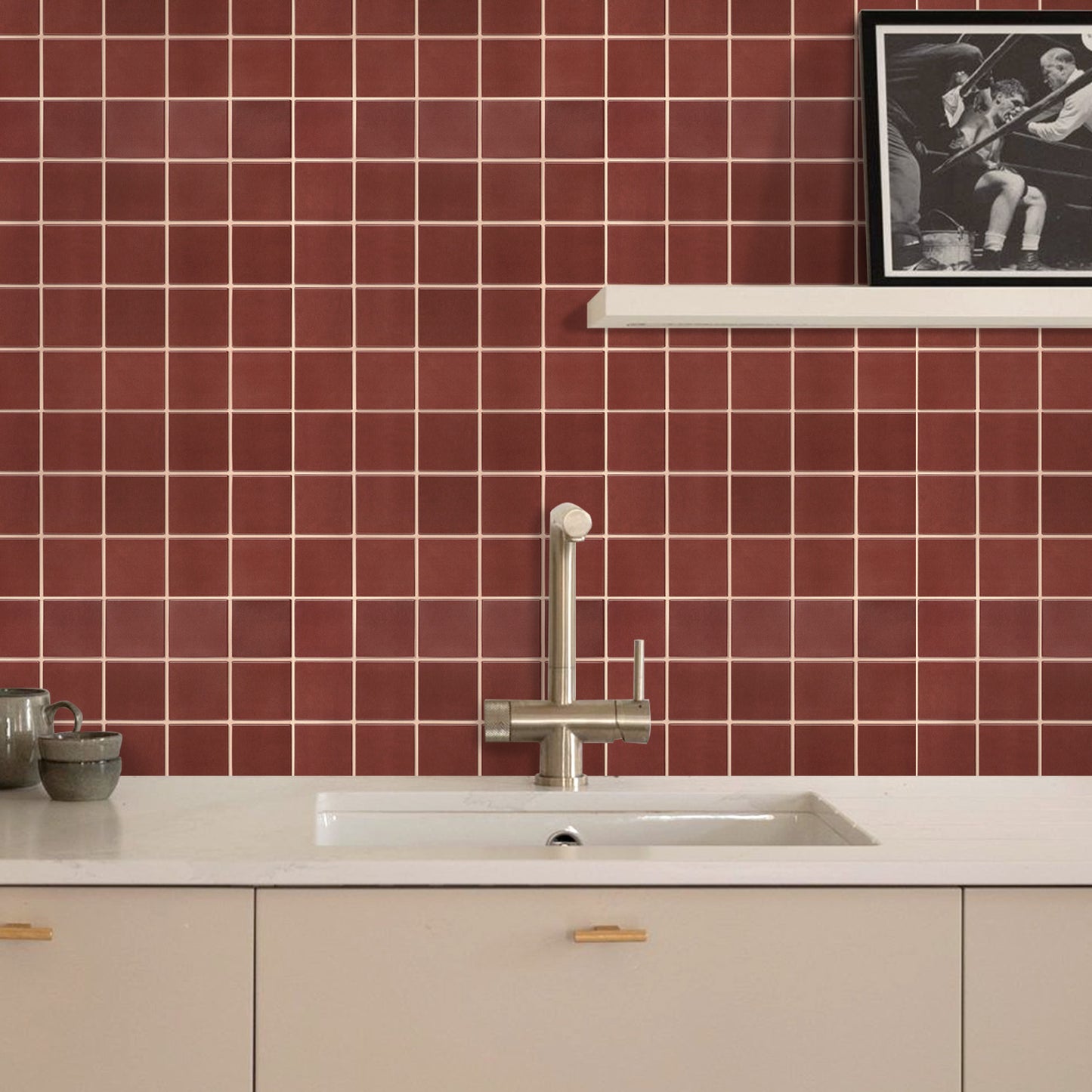 3D Rot Quadrat Wandpaneele selbstklebend