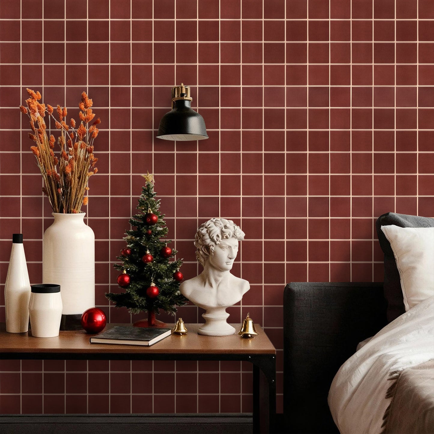 3D Rot Quadrat Wandpaneele selbstklebend