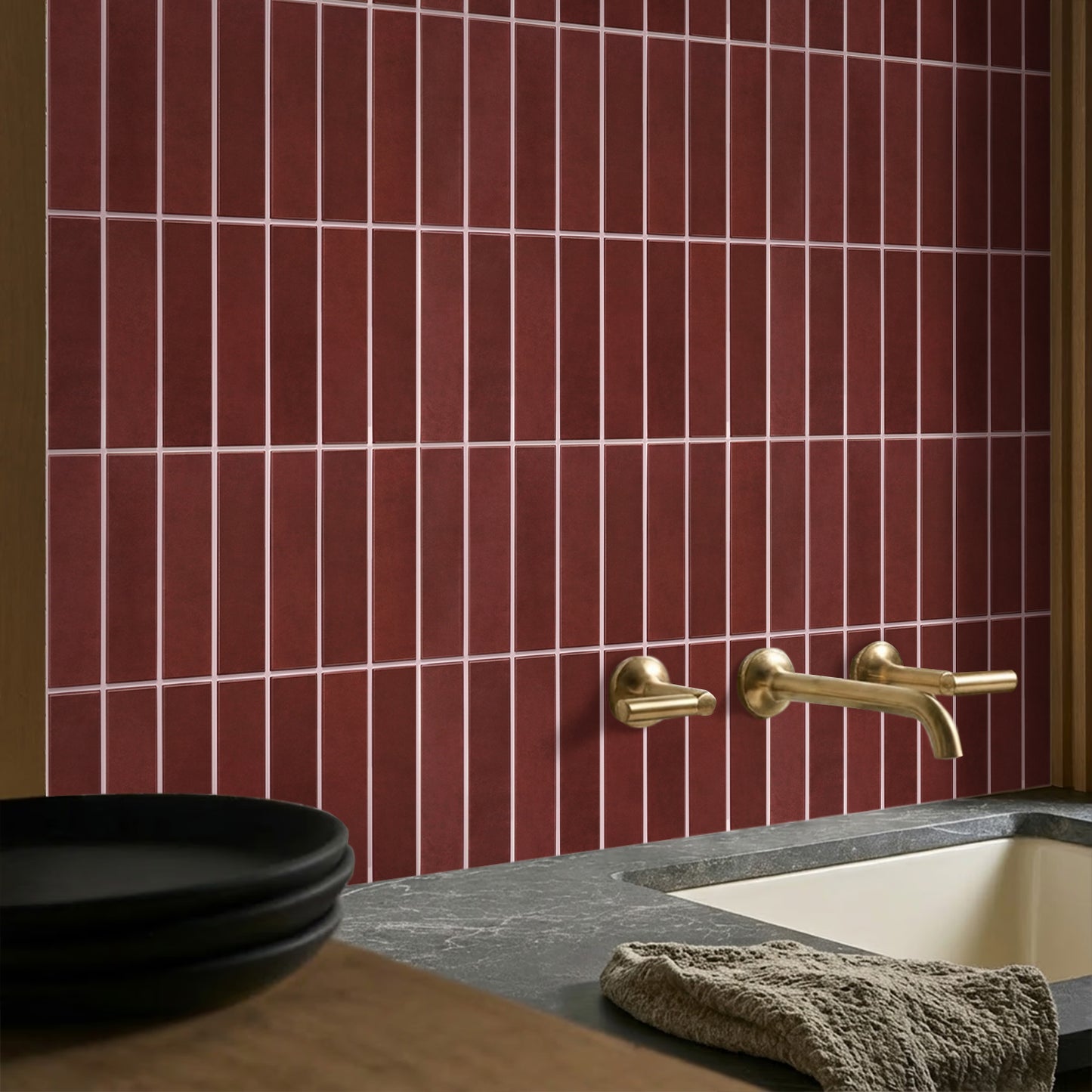 3D Rote Lineare Mosaik Selbstklebende Wandpaneele