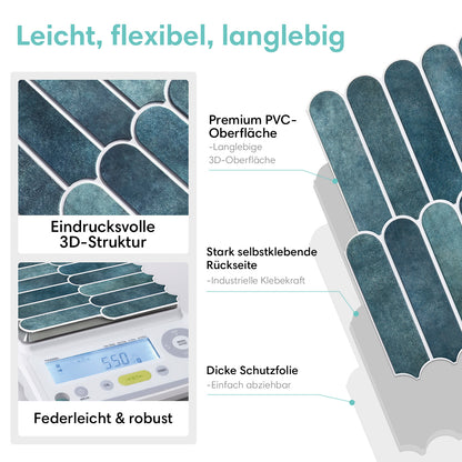 3D Selbstklebende Wandfliesen – Fischschuppenoptik Blau