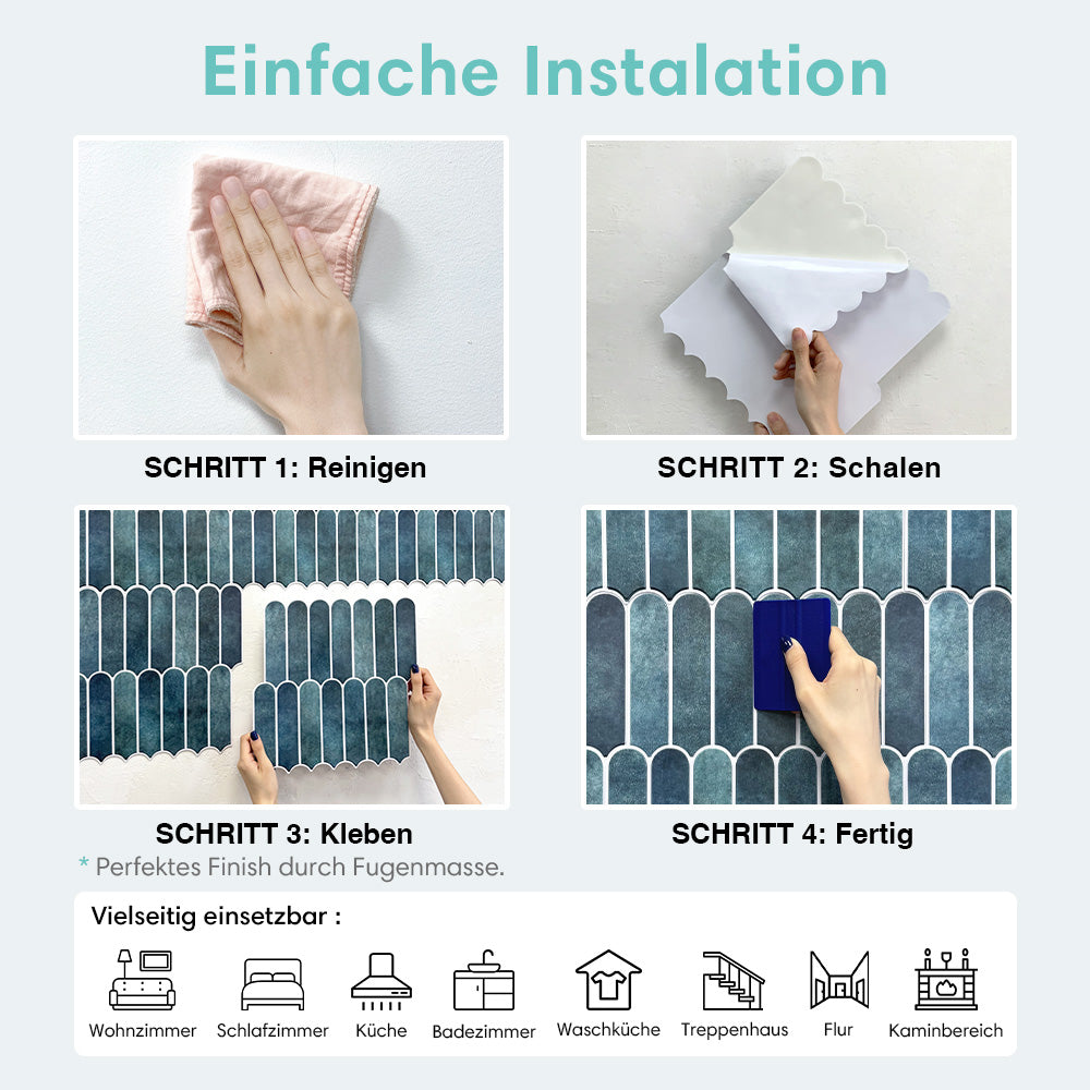 3D Selbstklebende Wandfliesen – Fischschuppenoptik Blau