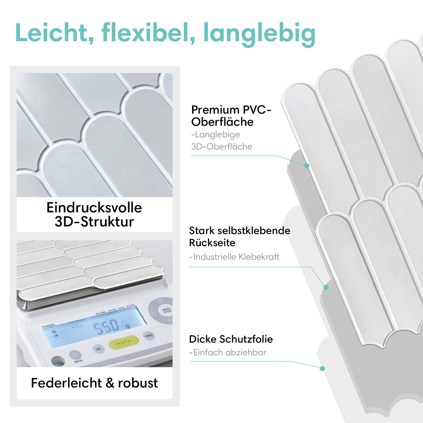 3D Selbstklebende Wandfliesen – Fischschuppenoptik Nebelgrau