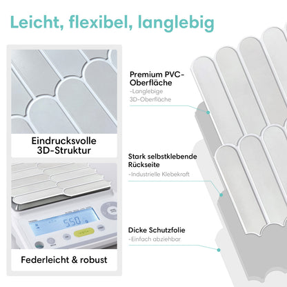 3D Selbstklebende Wandfliesen – Fischschuppenoptik Nebelgrau