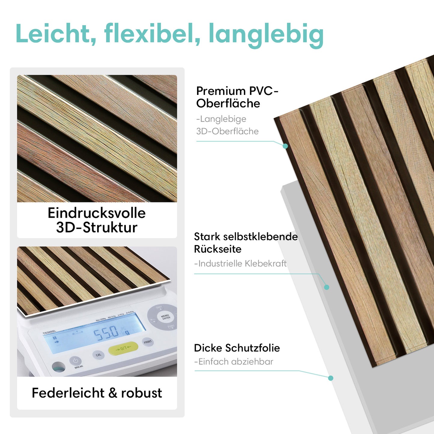 3D Selbstklebende Wandpaneele – Holzlattenoptik
