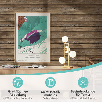 3D Wandpaneele Großformat Braune Holzoptik Selbstklebend