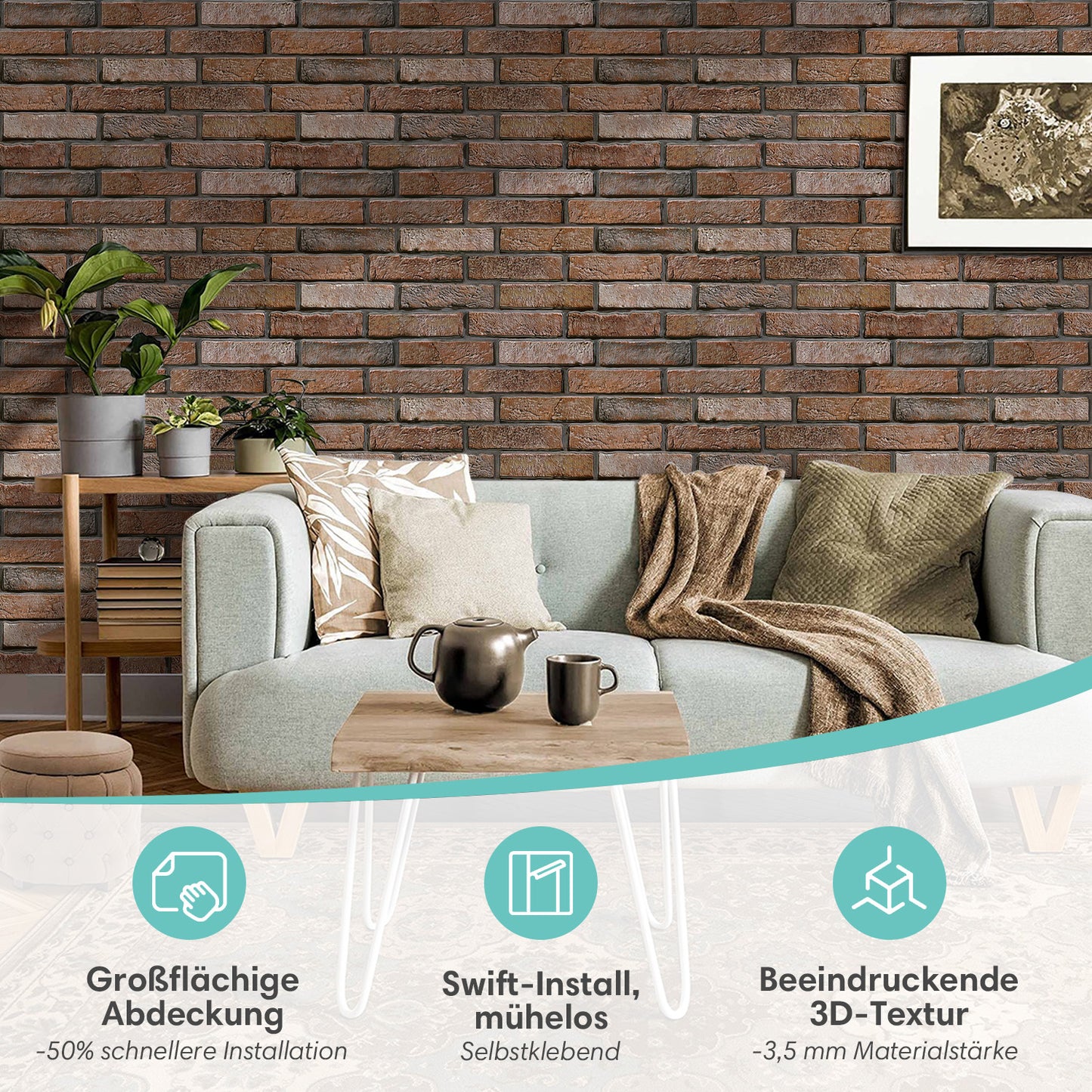 3D Wandpaneele Großformat Dunkelbraune Backsteinoptik
