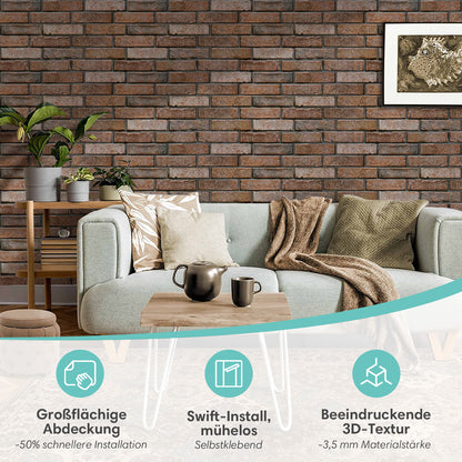 3D Wandpaneele Großformat Dunkelbraune Backsteinoptik