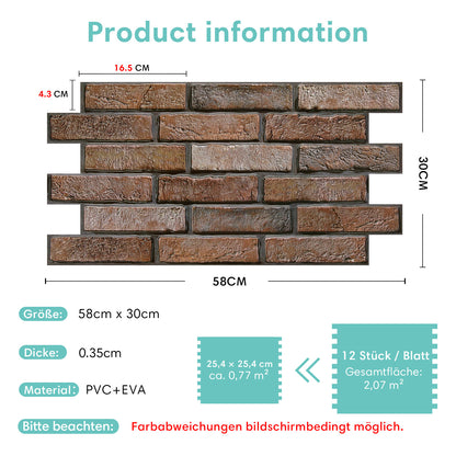 3D Wandpaneele Großformat Dunkelbraune Backsteinoptik