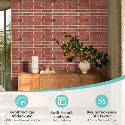 3D Wandpaneele Großformat Klassische rote Backsteinoptik