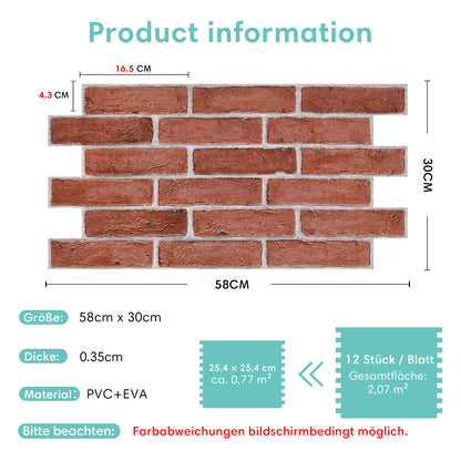 3D Wandpaneele Großformat Klassische rote Backsteinoptik