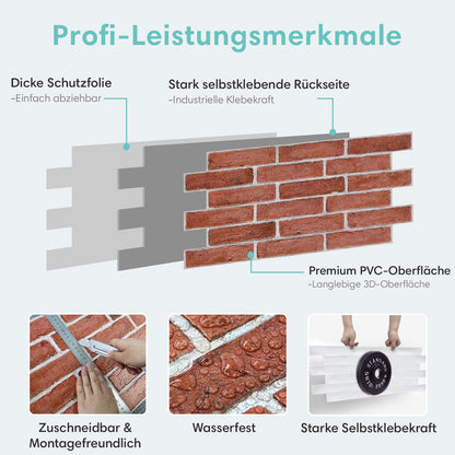 3D Wandpaneele Großformat Klassische rote Backsteinoptik
