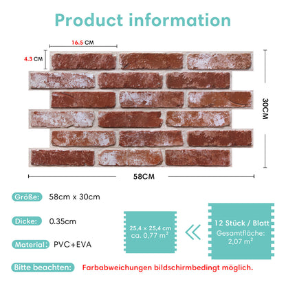 3D Wandpaneele Großformat Rustikale rote Backsteinoptik