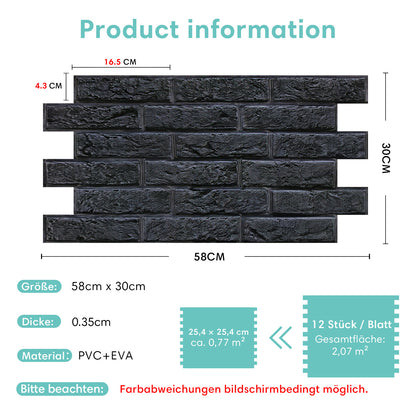 3D Wandpaneele Großformat Schwarz Ziegeloptik Selbstklebend