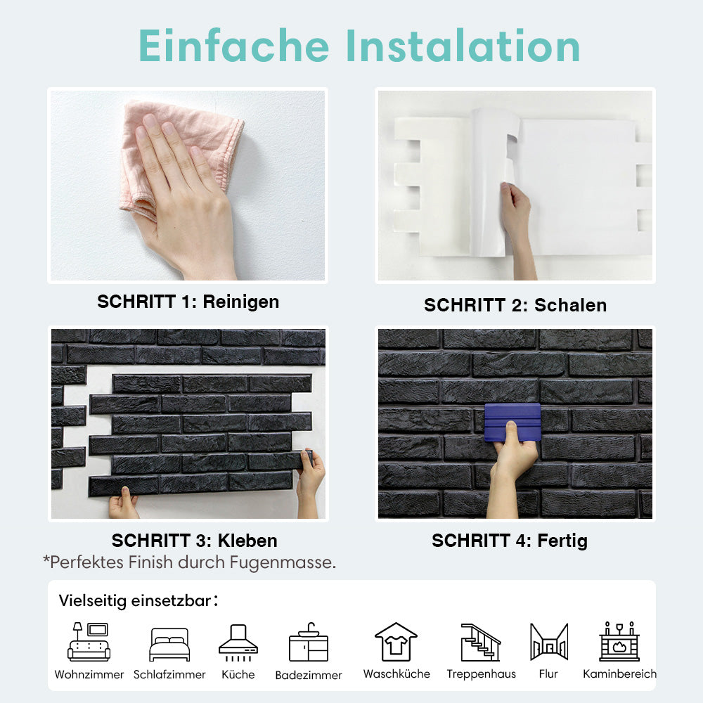3D Wandpaneele Großformat Schwarz Ziegeloptik Selbstklebend