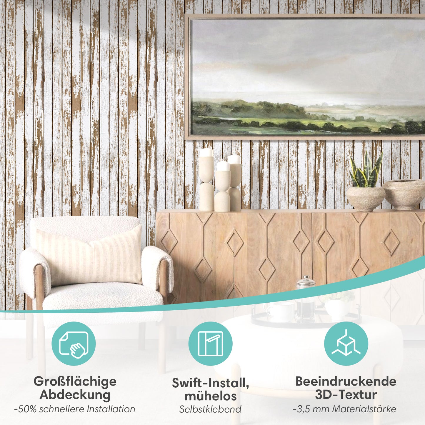 3D Wandpaneele Großformat Vintage Holzoptik Selbstklebend