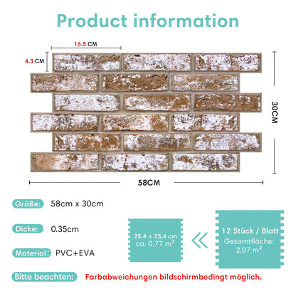 3D Wandpaneele Großformat Vintage Ziegeloptik Selbstklebend