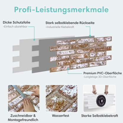 3D Wandpaneele Großformat Vintage Ziegeloptik Selbstklebend