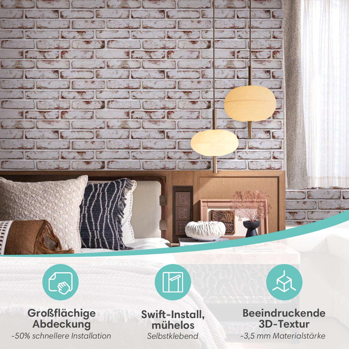 3D Wandpaneele Großformat Weiß gekalkte Ziegeloptik Selbstklebend