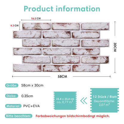 3D Wandpaneele Großformat Weiß gekalkte Ziegeloptik Selbstklebend