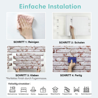 3D Wandpaneele Großformat Weiß gekalkte Ziegeloptik Selbstklebend