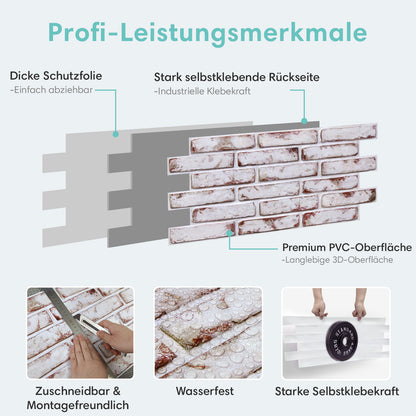 3D Wandpaneele Großformat Weiß gekalkte Ziegeloptik Selbstklebend