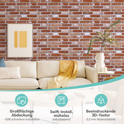 3D Wandpaneele Großformat Ziegeloptik Rostorange Selbstklebend