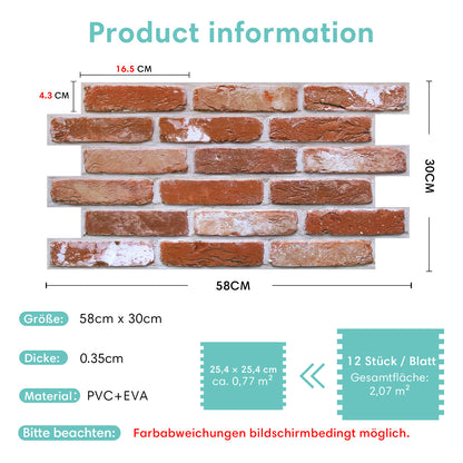 3D Wandpaneele Großformat Ziegeloptik Rostorange Selbstklebend