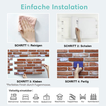 3D Wandpaneele Großformat Ziegeloptik Rostorange Selbstklebend